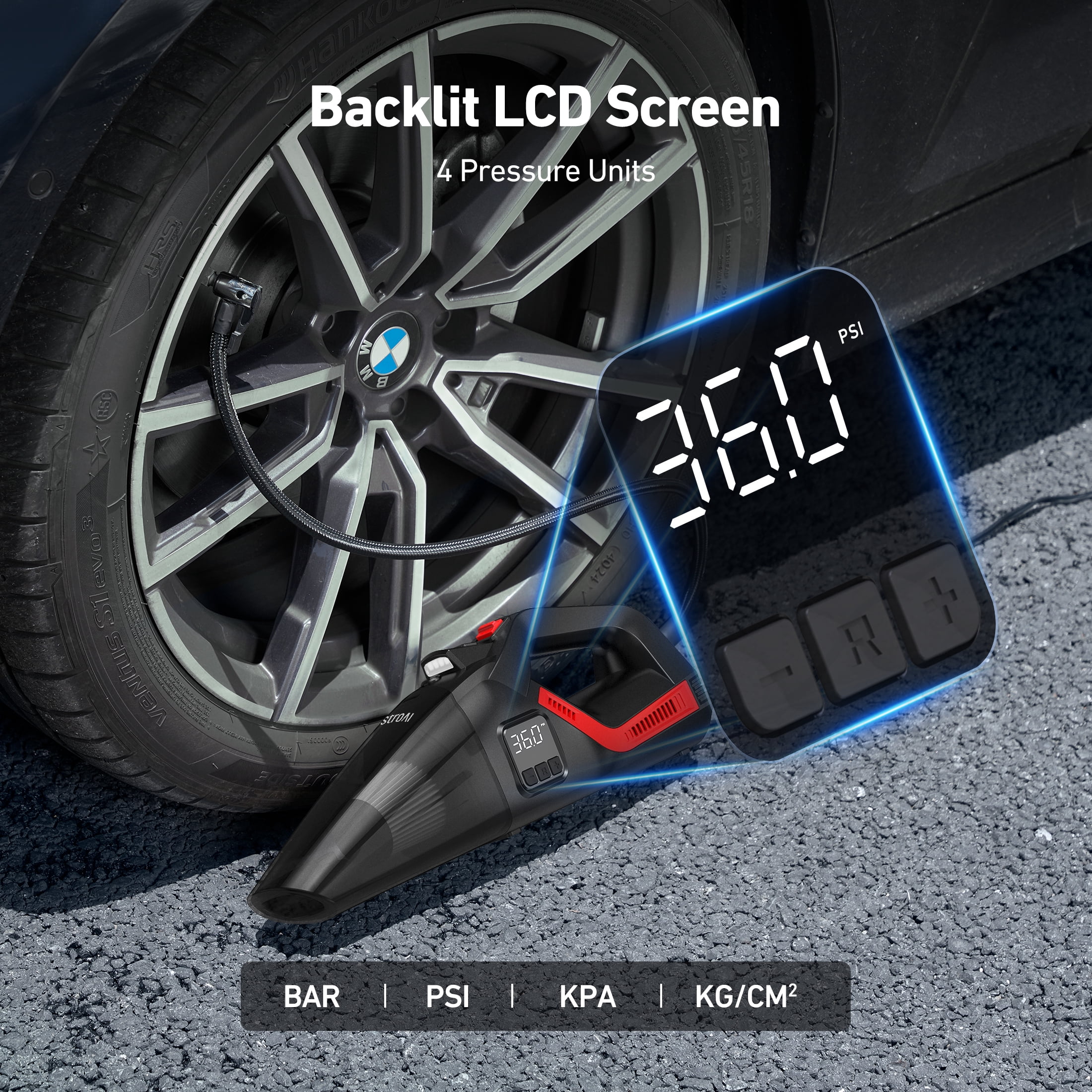 AstroAI 2-in-1 Car Vacuum Cleaner Tire Inflator, Multifunction Handheld Vacuum Air Compressor 12V DC, with Digital Display LED Light, Multi Attachments for Car Interior Detailing & Air Pump