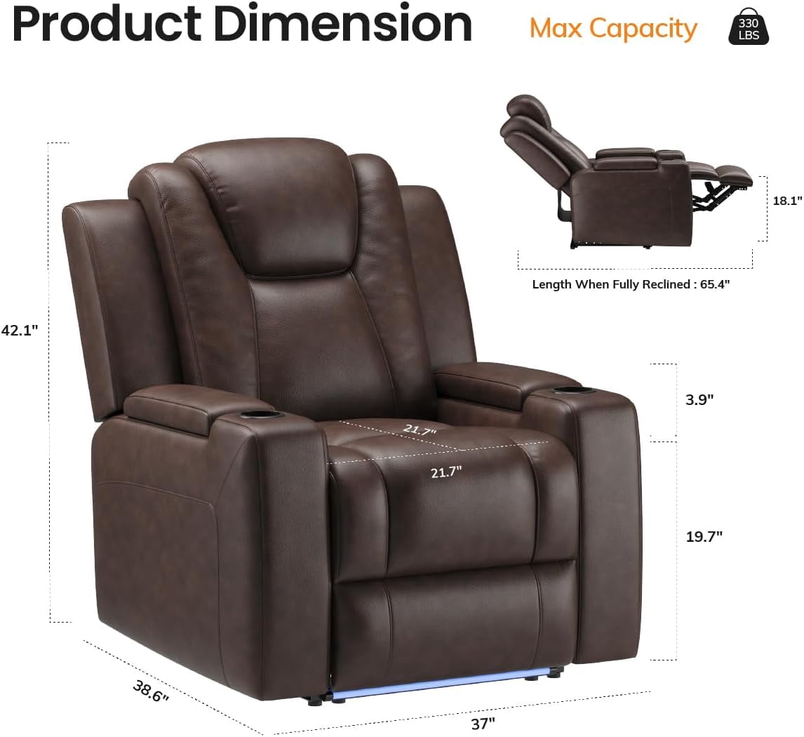 COLAMY Sereno Dual Motors Wall Hugger Power Recliner Chair with Power Headrest for Living Room, Home Theater Seating with Hidden Storage, Dark Brown