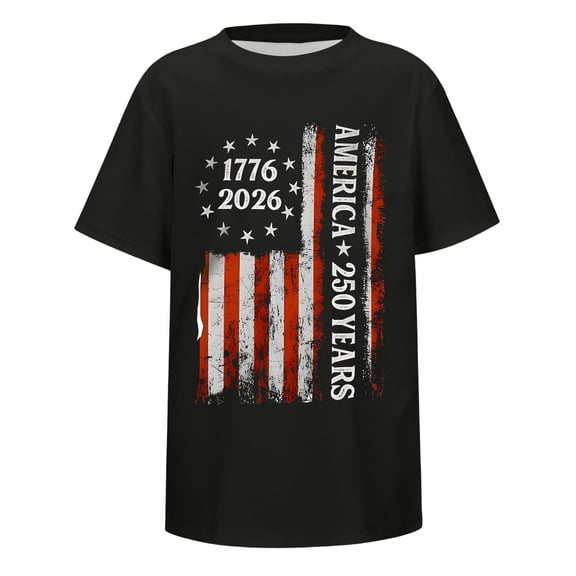 Hihipz Toddler Boy's Fourth Of July T Shirts 250Th Anniversary Liberty Element Design Short Sleeve Crew Neck Independence Day Tee