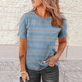 thumbnail image 2 of Blusa de manga corta con cuello redondo para mujer, con estampado de rayas, informal, con estampado Pompotops  hkajfhjk464025, 2 of 5