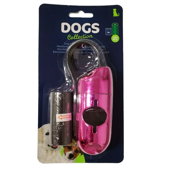 Pink Dog Poop Waste Bag Holder Dispenser with Leash Clip and 1 Roll New