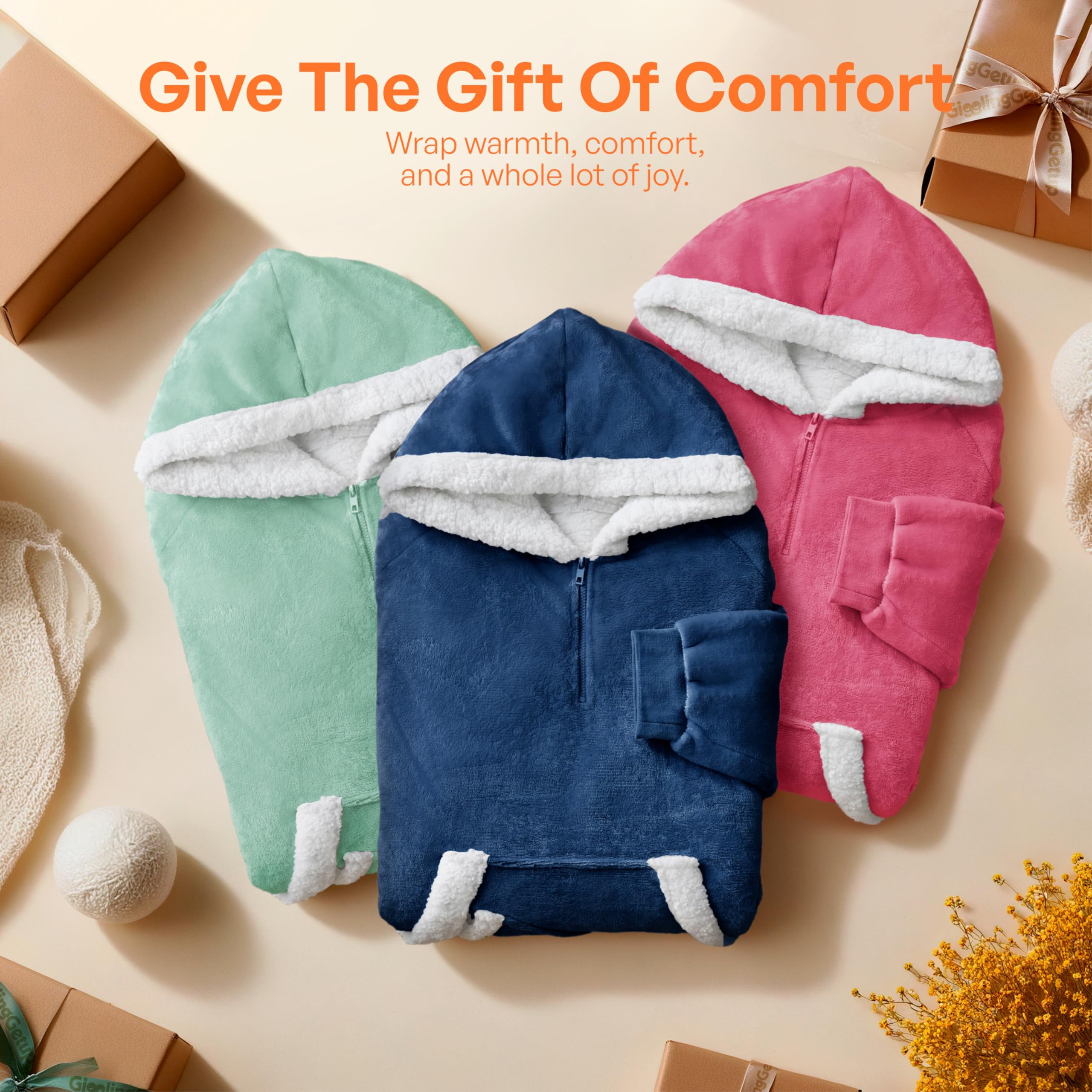 Joyfy Wearable Blanket Hoodie,Oversize Hoodie Fleece Sweatshirt Wearable Blanket for Women and Men,Clothing Gift for Women Men Mom Dad,Giant Hood Pocket and Sleeves for Adult(Nevy,Standard )