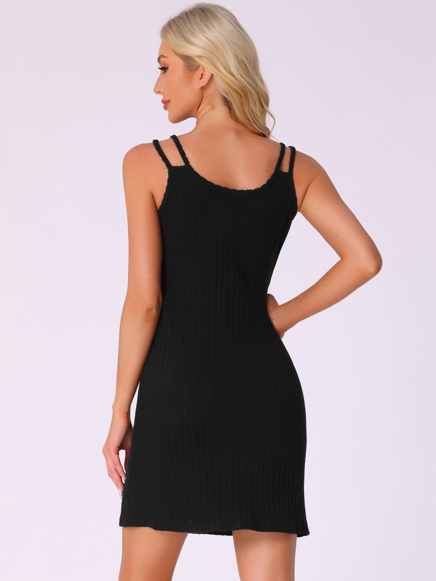 DARING DIVA Women's Sleeveless Lounge Ribbed Knit Tank Nightshirt L Black