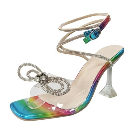 HSMQHJWE Women s Clear Heels Shoes Transparent Rhinestones Slingback Wedding Pointed Toe High Heel Sandals for Women Ladies Female