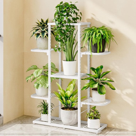 COZONY 5-Tier Metal Plant Stand, Multi-Level Plant Shelf w/ Space-Saving Corner Design,White