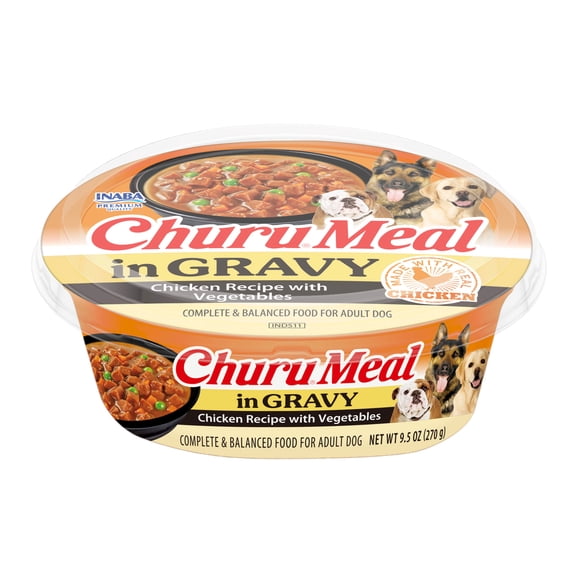 INABA Churu Meal in Gravy Adult Wet Dog Food, 9.5 oz cup, 1-count, Chicken Recipe with Vegetables