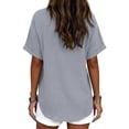 thumbnail image 5 of Womens Cotton Linen Tops Short Sleeve V Neck Blouse Fashion Casual Loose Fit Lightweight Breathable Summer Daily Wear by Yigetop Grey XL, 5 of 6