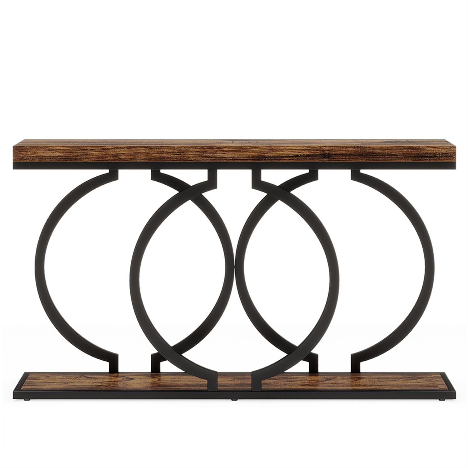 Demi Bonn 55" Console Table, Narrow Entryway Sofa Table with Geometric Metal Frame for Hallway, Entrance, Living Room, Bedroom, Gray