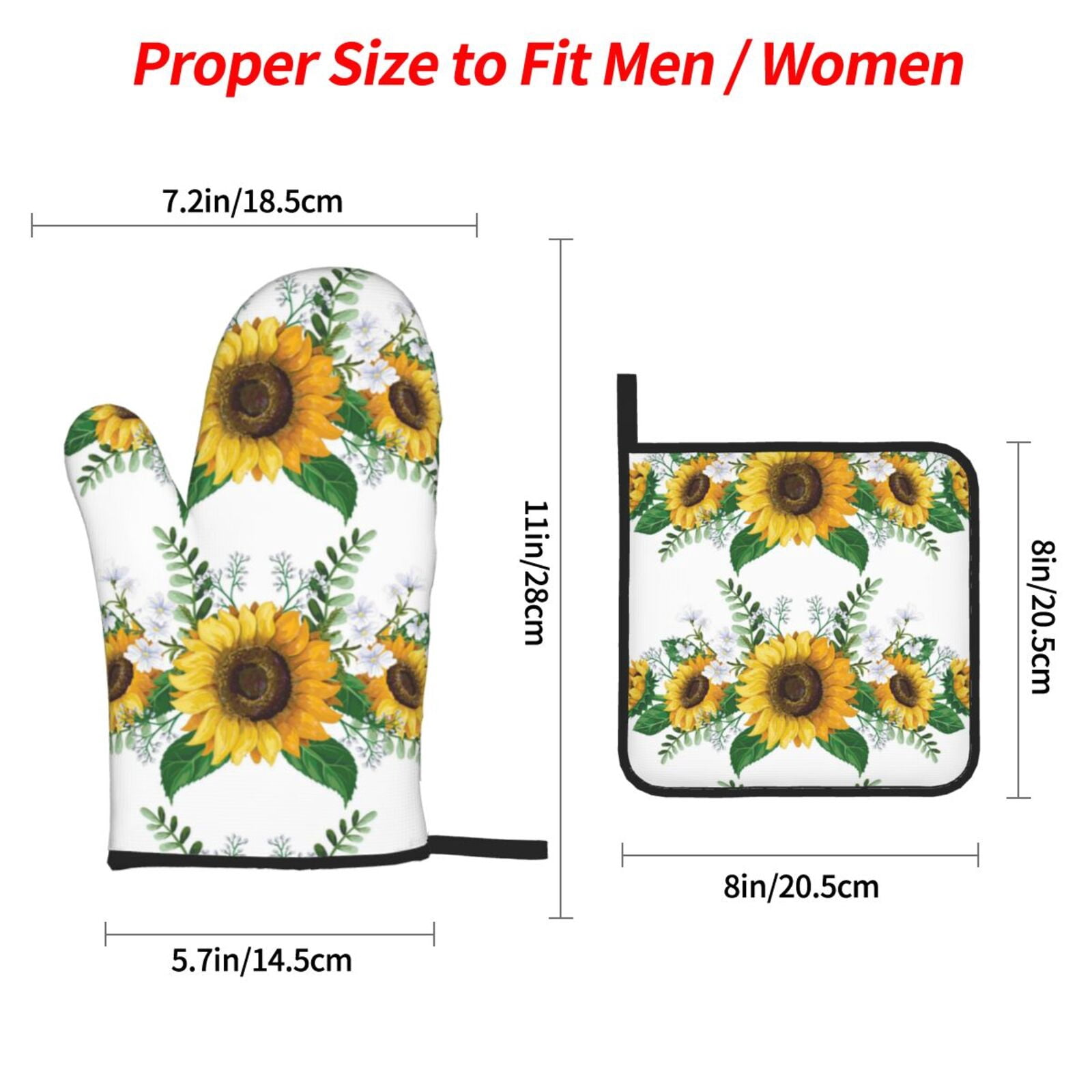 Naloa Sunflowers (2) Oven Mitts and Pot Holders 4 pcs Set, Cooking Baking Grilling Kitchen Oven Glove for Cooking
