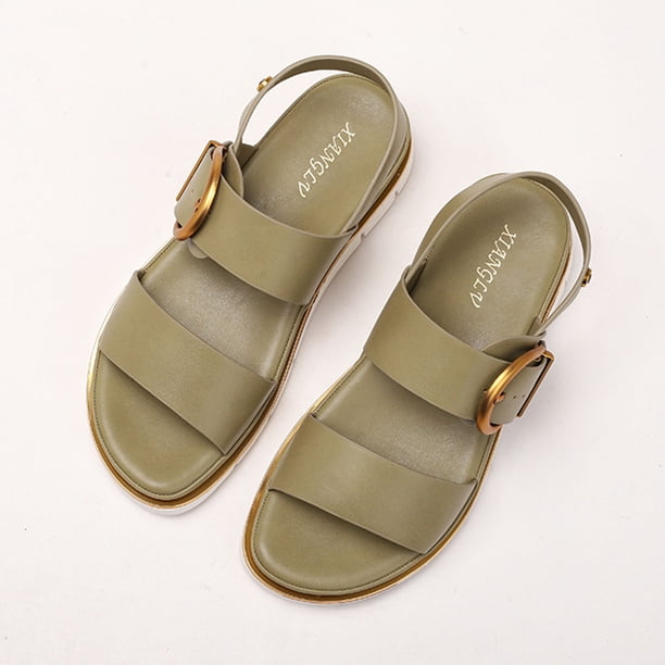Sandalias planas Sandalias de verano Sandalias Mujeres Correa de tobillo de punta abierta (42) Verde