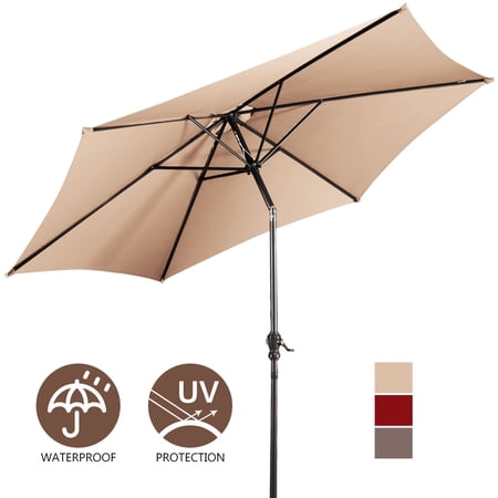 10ft Patio Umbrella 6 Ribs Market Steel Tilt W Crank Outdoor Garden Beige Walmart Canada