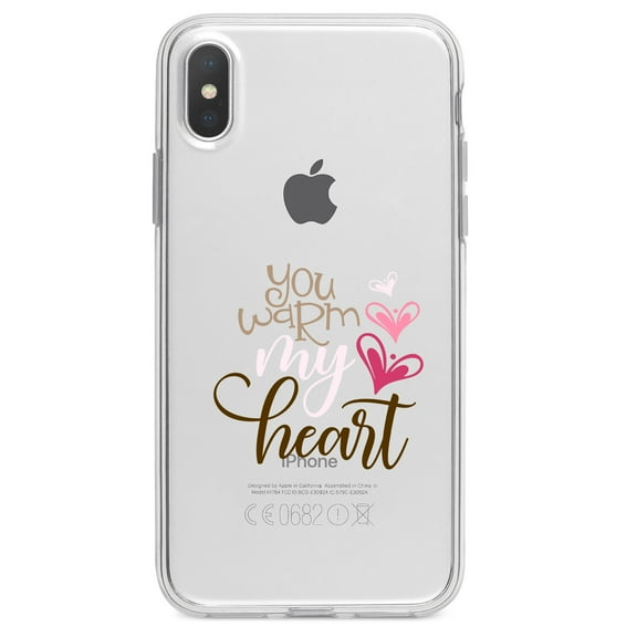DistinctInk Clear Shockproof Hybrid Case for iPhone XR (6.1" Screen) - TPU Bumper Acrylic Back Tempered Glass Screen Protector - You Warm My Heart - Coffee
