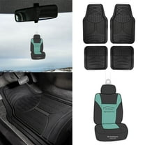 FH Group Universal Fit 4-Piece Full Set Floor Mats 2 Tone Solid Black w/ Free Air Freshener