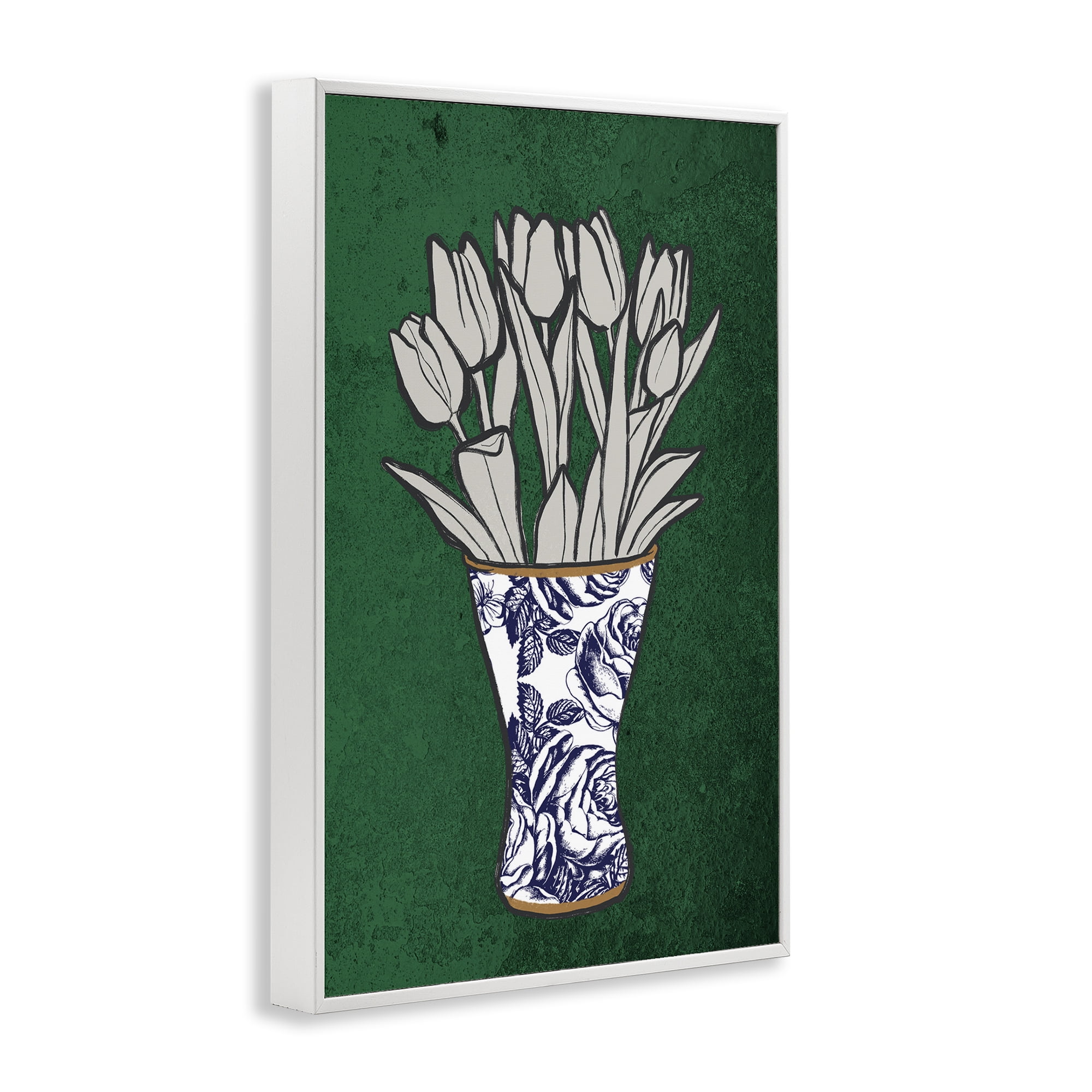 Stupell Industries Tulip Bouquet Vase Botanical & Floral Painting White Framed Art Print Wall Art, 12 x 18