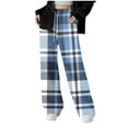 thumbnail image 2 of BRGZLK Girls Plaid Sweatpant Trendy Casual Comfy Wide Leg Drawstring Wear Outside Sweatpants with Pocket for Spring 2026 Blue 9-10 Years, 2 of 5