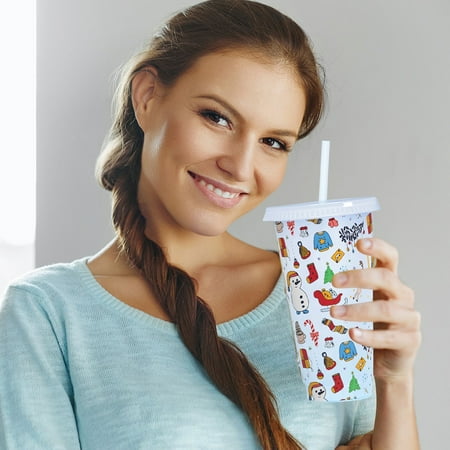 

2PC Home Decor Creative Water Cup Color Changing PP Plastic Straw Transparent 710ml Cold Change Temperature Sensitive