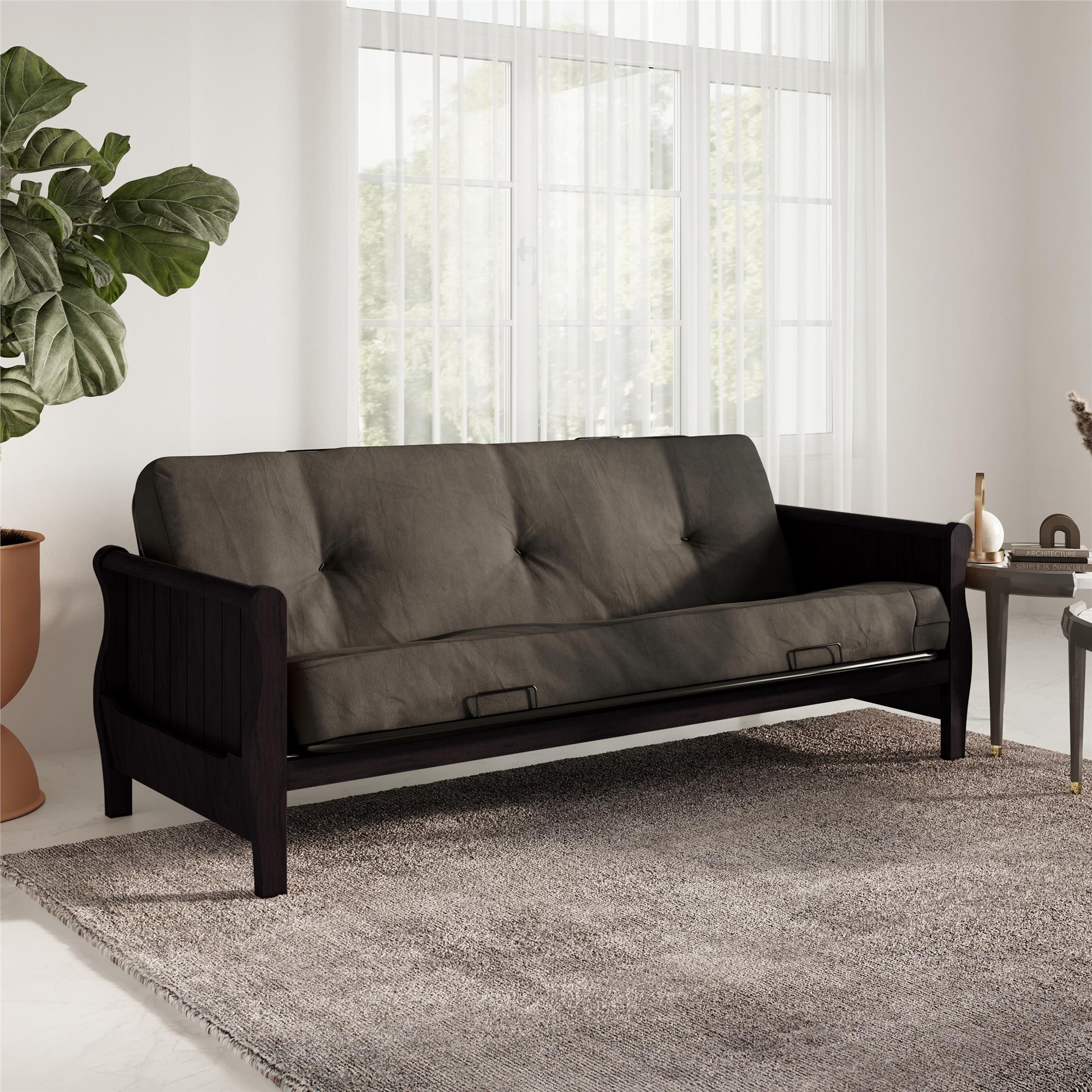 DHP Demson Full Size Espresso Wood Arm Futon Frame with Side Storage