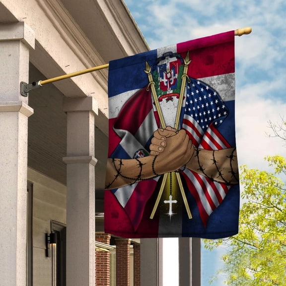 Flags Dominican Handshake American Flag Friendship USA Dominican Republic Dominican Part Garden Flag, Double-Sided Decorative Outdoor Flag, Patriotic Polyester Yard Flag 12 x 18 in