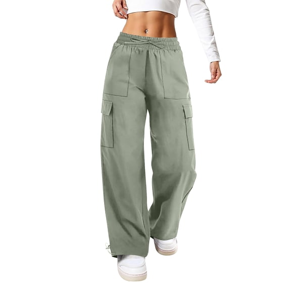 Women's Wide Leg Sweatpants Drawstring Waist Baggy Cargo Pants Casual Elastic Waisted Trousers with Pockets Green M