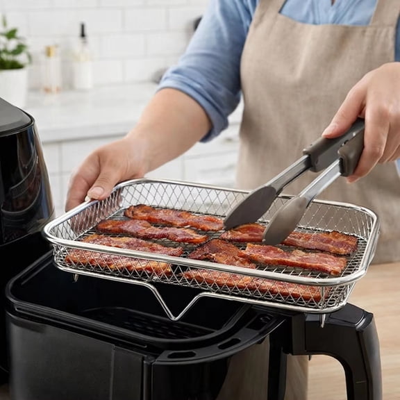 7.63 inch Square Air Fryer Rack Stainless Steel 2 Tier Stackable Dehydrator Racks Bacon Accessories for Oven, Double Drawer Air Fryer Basket Grill Rack, Foodi Grill