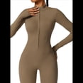 thumbnail image 3 of Mono de Entrenamiento de Larga para Mujer, con Cremallera, Pantalón y Mono Ajustado. Marrón Camello M, 3 of 10