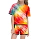thumbnail image 1 of Conjunto de verano para niña REDARER con efecto tie-dye: top de manga corta con bolsillo y pantalones cortos transpirables, ropa informal ligera, talla 9-10 años, 1 of 4