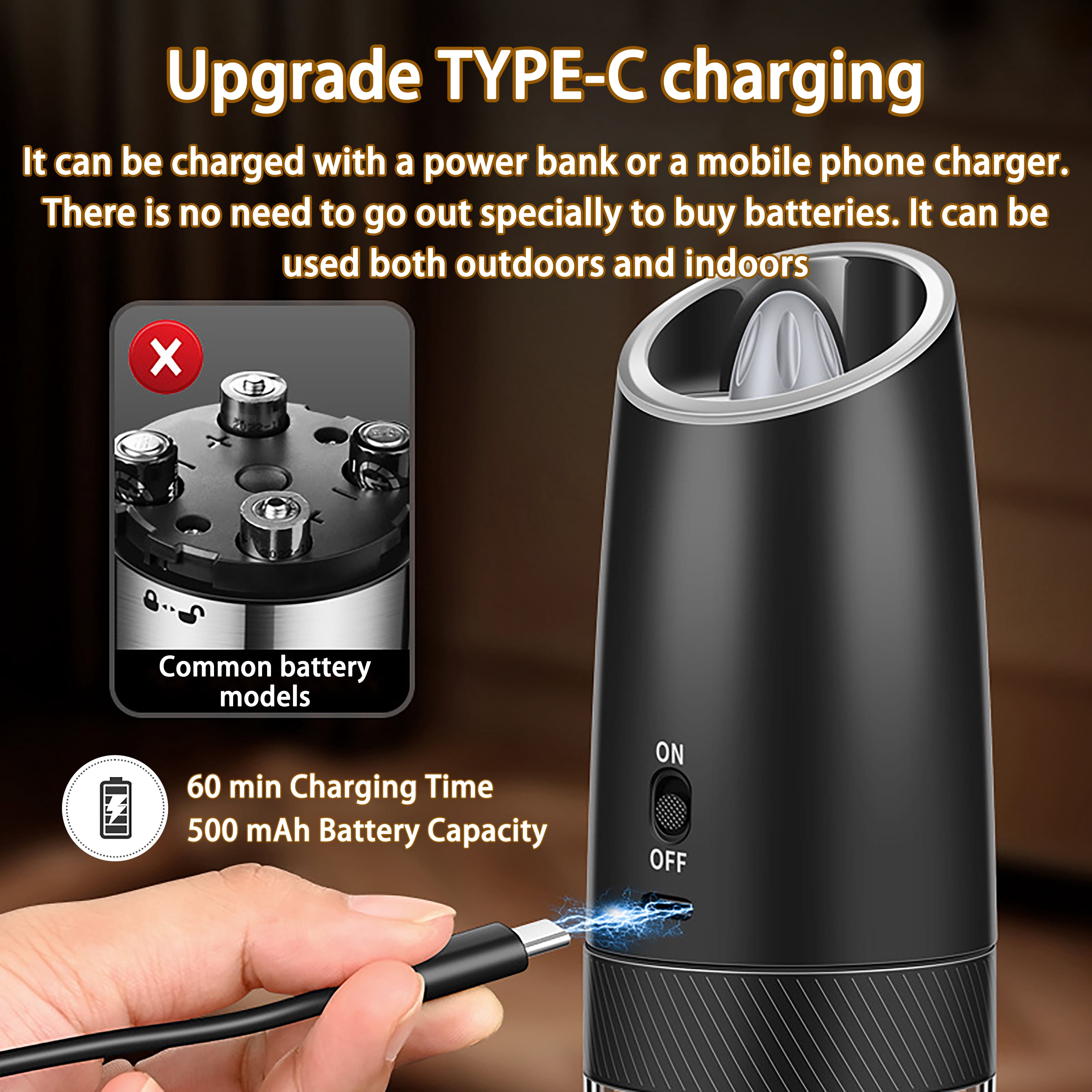 LHKLUK Electric Salt and Pepper Grinder, Set Rechargeable, Gravity Sensing, LED Light, Adjustable Coarseness, for Home Kitchen BBQ, Two sets
