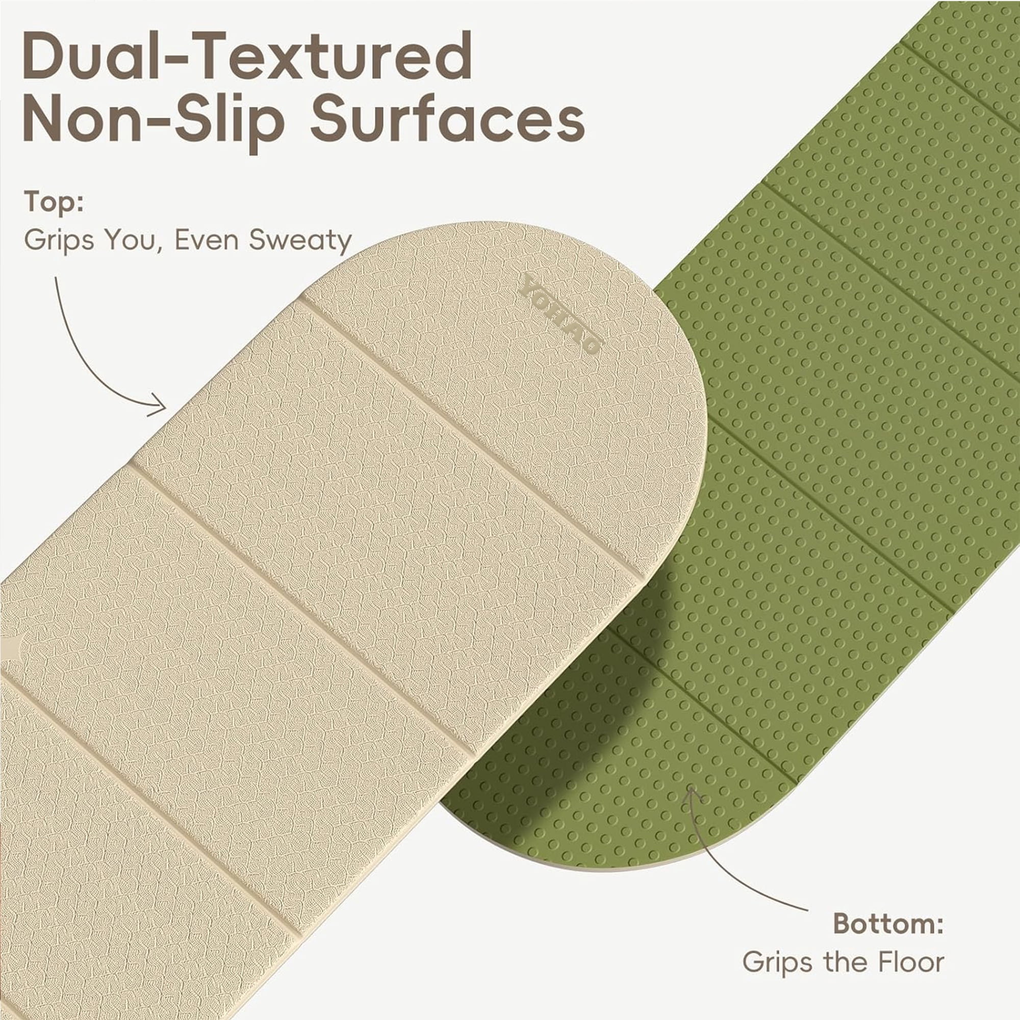 YOHAO Yoga Mat Thick,10mm Foldable Exercise Mats For Home and Travel,Rounded Folds,Quick Unfold Or Storage,Flat Lay No Curl Design(White+Green)