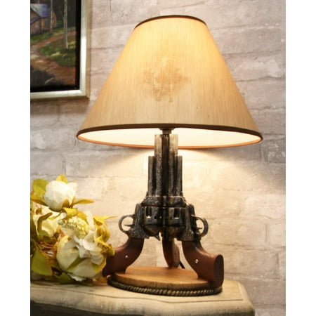 World Market Bend Or Ebros Western Wild West Triple Six Shooters Revolver Guns Base Desktop Bedside Table Lamp with Shade 20