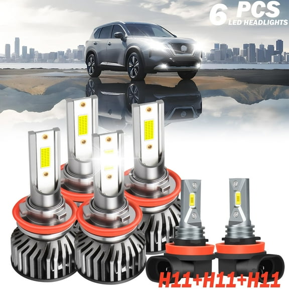 Fit for 2017 - 2019 Nissan Rogue Sport LED headlight bulbs H11 H9 H8 High/Low Beam+ Fog lights,12000LM 60W 6000K,600% Brighter than halogen, 6PCS