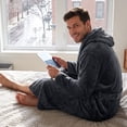 thumbnail image 5 of U2SKIIN Mens Hooded Robe, Plush Soft Warm Mid Length Fleece Bathrobe for Men (Dark Grey Hooded,L-XL), 5 of 6