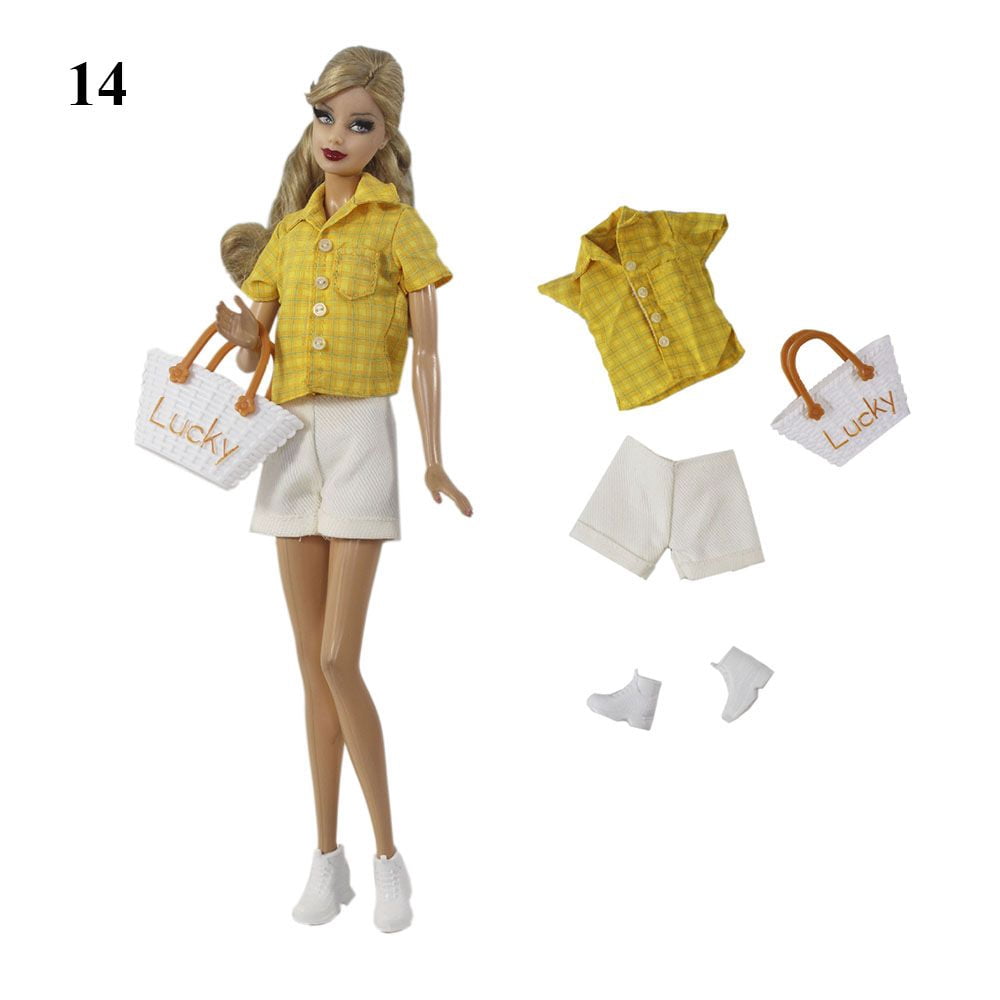 White Blue Clothes For 11.5" Doll Outfits Daily T-shirt Bra Skirt Bag Hat Shoes