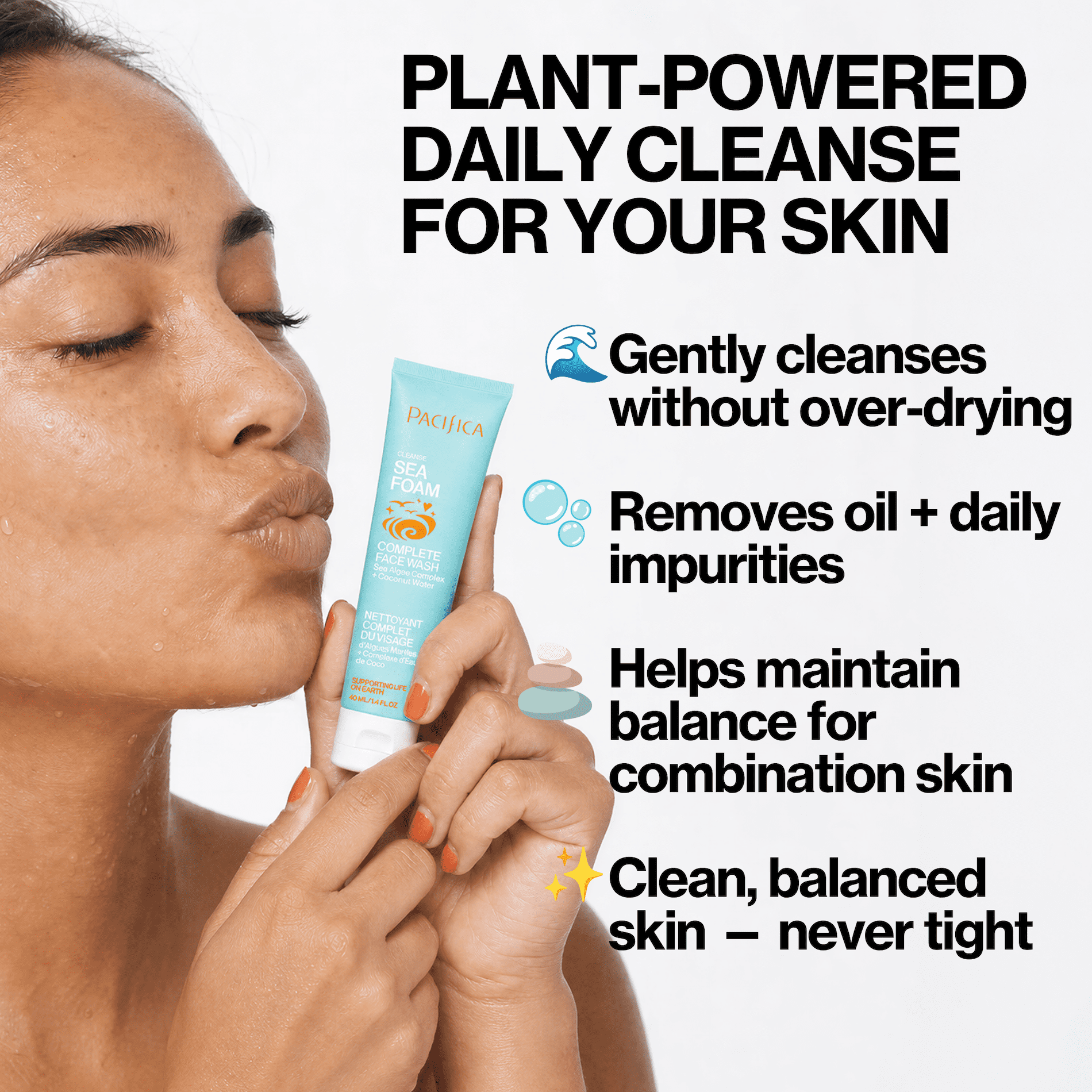 Pacifica Beauty Sea Foam Complete Face Wash Mini for Daily Gentle Cleansing with Coconut Water + Sea Algae, Combination & Oily Skin, Vegan & Cruelty Free, TSA Friendly, 1.4 fl oz.