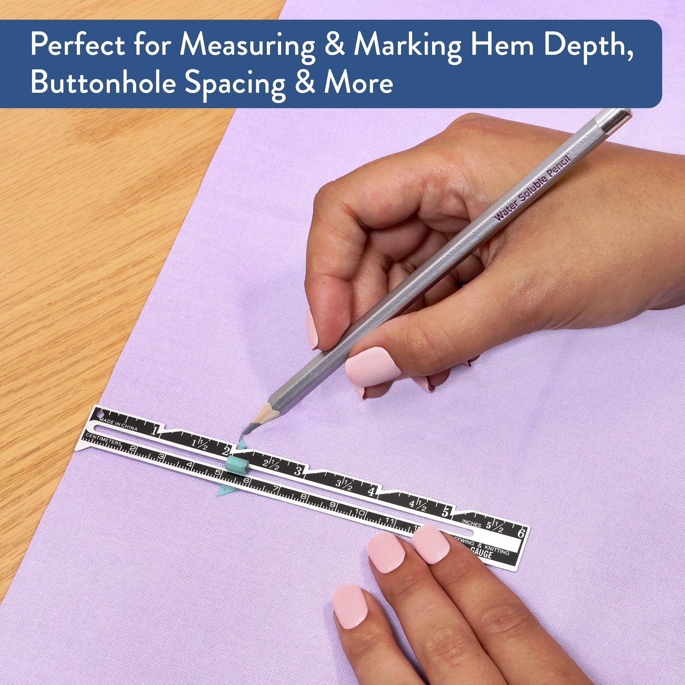 Hello Hobby 6-Inch Sewing Gauge and Fabric Marking Pencil Set