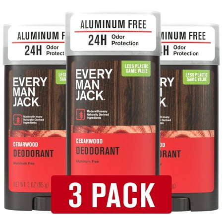 (3 pack) Every Man Jack Men's Aluminum Free Natural Deodorant for Long Lasting Odor Protection, Cedarwood, 3 Oz