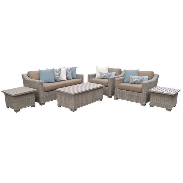 Coast 7 Piece Outdoor Wicker Patio Furniture Set in Wheat