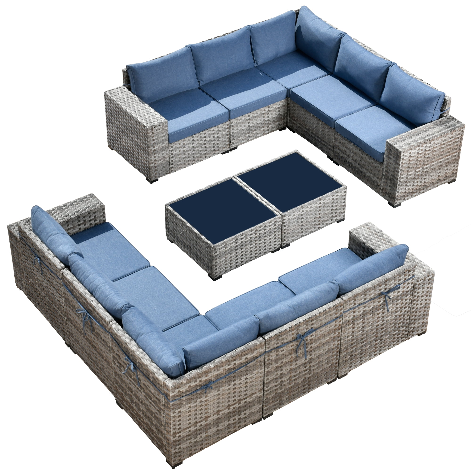 Ovios 12 Pieces Outdoor Furniture All Weather Wicker Patio Conversation Sectional Sofa Set with Side Table for Garden Backyard