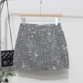 thumbnail image 2 of vigerkar Womens Nightclub Sequined Half Mini Skirt Solid Color Slim Fit A Line Casual Short Skirts Grey, L, 2 of 4