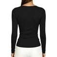 thumbnail image 6 of SuTry Womens Scoop Neck Top Long Sleeve Ribbed Knit Slim Fit Stretch Fabric Basic Tee Shirt Casual Everyday Wardrobe Staple, 6 of 7