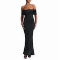 thumbnail image 2 of Women's Off Shoulder Corset Ruched Bodycon Formal Guest Dresses Maxi Dress for Wedding Cocktail Black S, 2 of 10