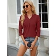 thumbnail image 2 of XCHQRTI Womens 3/4 Sleeve V Neck T Shirt Hollow Solid Blouse Casual Loose Basic Top, 2 of 8