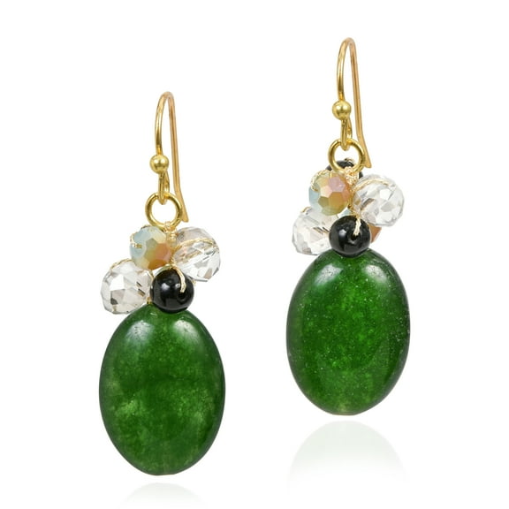 Striking Ovals Green Quartz and Crystal Beads Dangle Earrings