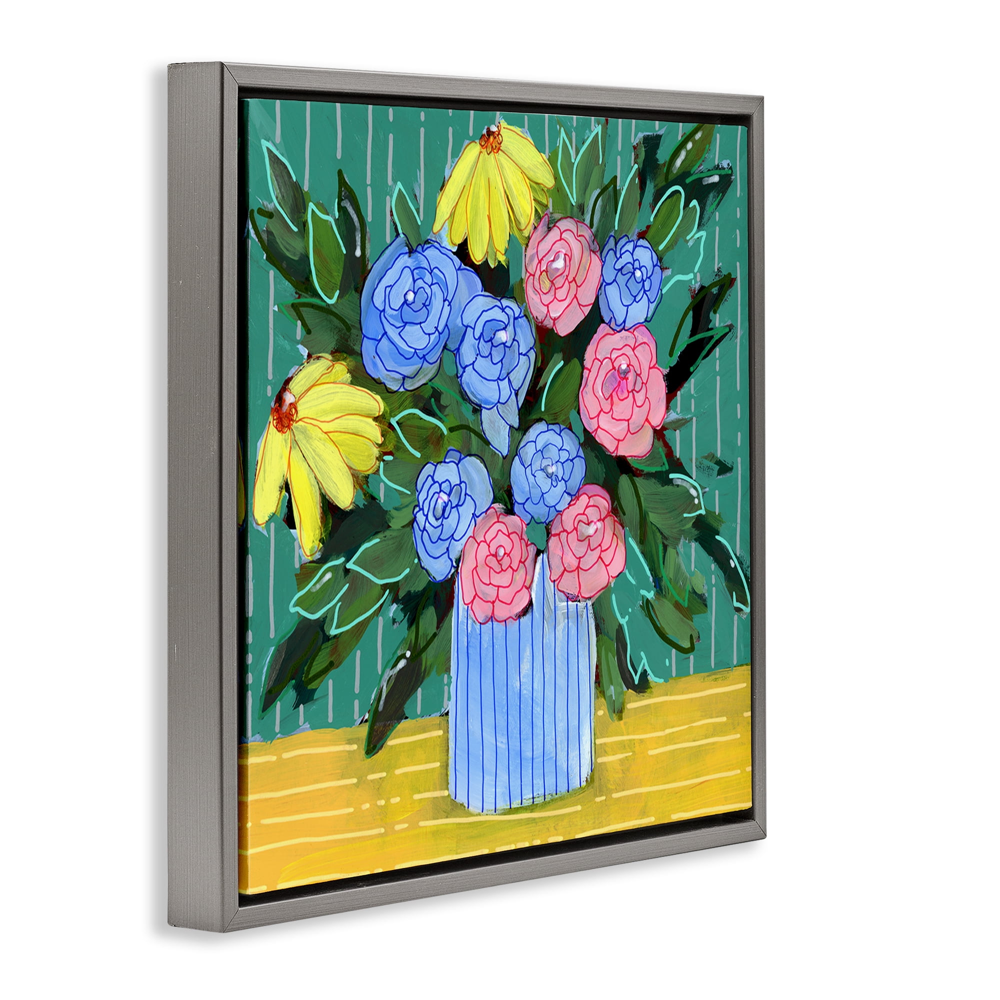 Stupell Industries Modern Style Blooms Plants & Flowers Painting Gray Floater Framed Canvas Art Print Wall Art, 25 x 25