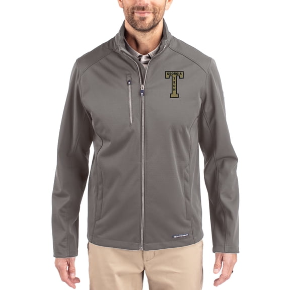 Men's Cutter & Buck Gray Georgia Tech Yellow Jackets Evoke Eco Softshell Recycled Full-Zip Jacket