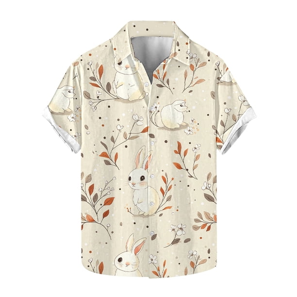 Blusas y camisas de manga corta con cuello en V Camisa estampada de Pascua para hombre Camisa abotonada Top de poliéster para hombre