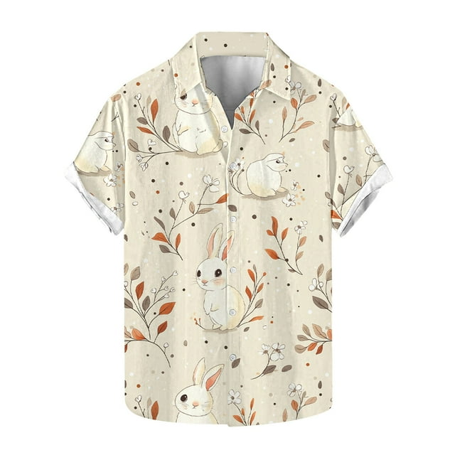 Blusas y camisas de manga corta con cuello en V Camisa estampada de Pascua para hombre Camisa abotonada Top de poliéster para hombre