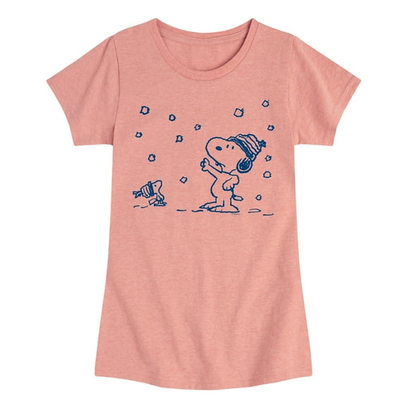 Peanuts - Snow Snoopy And Woodstock - Toddler & Youth Girls Short Sleeve Graphic T-Shirt
