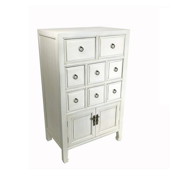 Wooden Chest with 8 Drawers and 2 Door Cabinets, White- Saltoro Sherpi