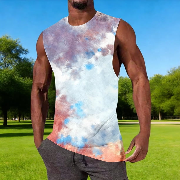 Ceisia Men's Slim Fit Crew Neck Tie-Dye Sleeveless Tank Top for Casual Sports Gray XXL Gifts