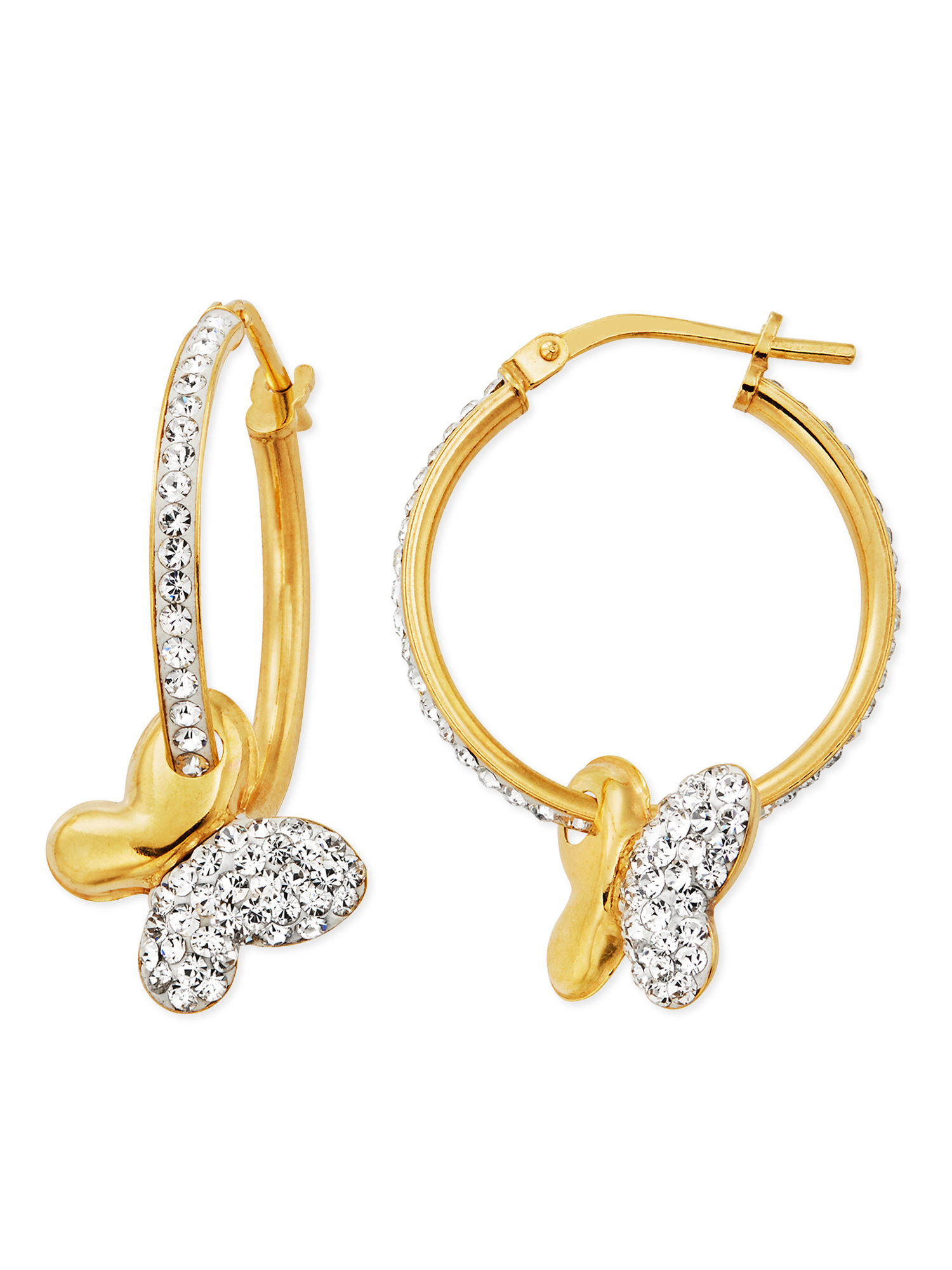 Brilliance Fine Jewelry 14K Gold Plated Dangling Crystal Butterfly Hoop Adult Female Earrings